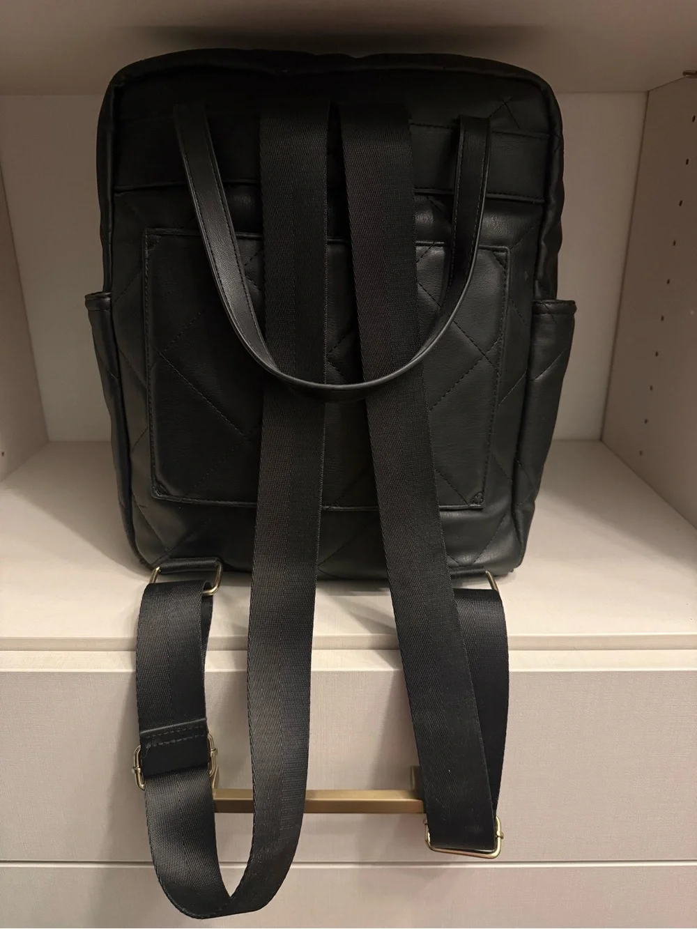 Badgley Mischka Quilted Black Women’s Backpack with Gold Logo Accent